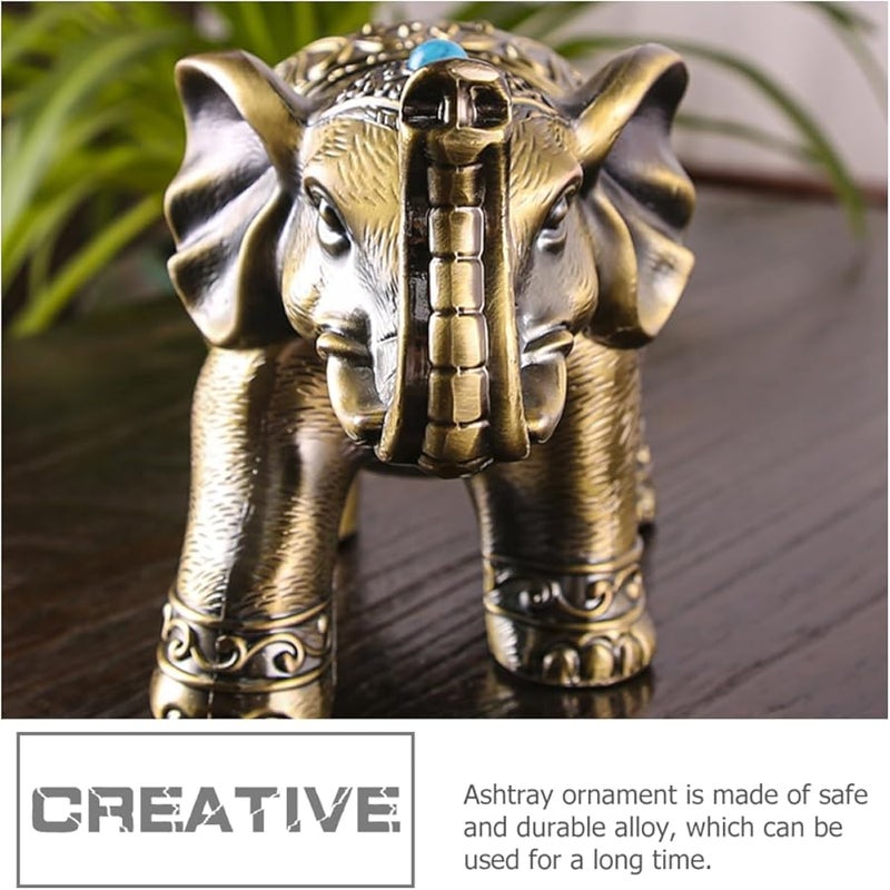 منفضة سجائر معدنية على شكل فيل بأسلوب رجعي، حاوية مقاومة للرياح للرماد، لتزيين المنزل والمكتب - Image 3